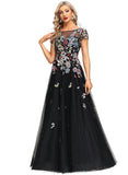 Everleigh A-line Boat Neck Illusion Floor-Length Lace Tulle Evening Dress STIP0020989