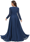 Nell A-line V-Neck Floor-Length Chiffon Evening Dress STIP0020870