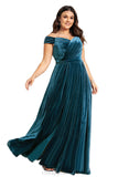 Paola A-line Off the Shoulder Floor-Length Velvet Evening Dress With Pleated STIP0020913