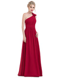 Isabell A-line One Shoulder Floor-Length Chiffon Evening Dress With Flower Pleated STIP0020960