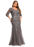 Daisy Trumpet/Mermaid V-Neck Floor-Length Lace Tulle Evening Dress With Sequins STIP0020907