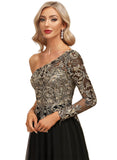 Peyton A-line One Shoulder Floor-Length Lace Tulle Evening Dress With Sequins STIP0020839