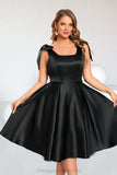 Sonia A-line Square Knee-Length Satin Homecoming Dress With Bow STIP0020556