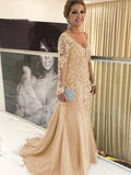 Heidi Sheath/Column Tulle Applique V-neck Long Sleeves Sweep/Brush Train Mother of the Bride Dresses STIP0020380