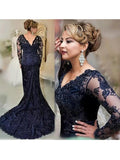 Maleah Sheath/Column Lace Applique V-neck Long Sleeves Sweep/Brush Train Mother of the Bride Dresses STIP0020397