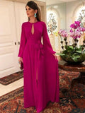 Justice A-Line/Princess Chiffon Ruched Scoop Long Sleeves Floor-Length Mother of the Bride Dresses STIP0020417