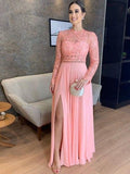 Claudia A-Line/Princess Chiffon Lace High Neck Long Sleeves Floor-Length Mother of the Bride Dresses STIP0020425