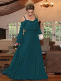 Janey A-Line/Princess Chiffon Ruffles Square Long Sleeves Floor-Length Mother of the Bride Dresses STIP0020433