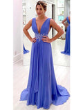 Ireland A-Line/Princess Chiffon Ruffles V-neck Sleeveless Sweep/Brush Train Mother of the Bride Dresses STIP0020434