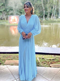 Rhianna A-Line/Princess Chiffon Ruffles V-neck Long Sleeves Floor-Length Mother of the Bride Dresses STIP0020376