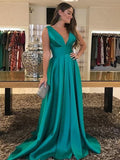 Kaelyn A-Line/Princess Satin Ruffles V-neck Sleeveless Sweep/Brush Train Mother of the Bride Dresses STIP0020292