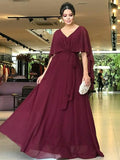 Annika A-Line/Princess Chiffon Sash/Ribbon/Belt V-neck Short Sleeves Floor-Length Mother of the Bride Dresses STIP0020293