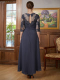 Janelle A-Line/Princess Chiffon Applique Scoop 3/4 Sleeves Asymmetrical Mother of the Bride Dresses STIP0020346