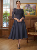 Kathleen A-Line/Princess Chiffon Lace Scoop 3/4 Sleeves Tea-Length Mother of the Bride Dresses STIP0020347