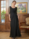 Jayleen A-Line/Princess Chiffon Ruched Scoop 3/4 Sleeves Floor-Length Mother of the Bride Dresses STIP0020336