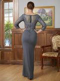 Harper Sheath/Column Jersey Lace V-neck 3/4 Sleeves Floor-Length Mother of the Bride Dresses STIP0020332