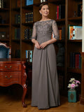 Charlotte A-Line/Princess Chiffon Applique Scoop 3/4 Sleeves Floor-Length Mother of the Bride Dresses STIP0020303