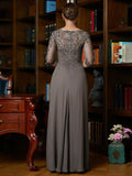 Charlotte A-Line/Princess Chiffon Applique Scoop 3/4 Sleeves Floor-Length Mother of the Bride Dresses STIP0020303