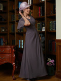 Cornelia A-Line/Princess Chiffon Ruched V-neck Short Sleeves Floor-Length Mother of the Bride Dresses STIP0020304