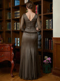 Yamilet Sheath/Column 30D Chiffon Ruched Scoop Short Sleeves Floor-Length Mother of the Bride Dresses STIP0020340