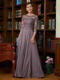 Karen A-Line/Princess Chiffon Lace Scoop 3/4 Sleeves Floor-Length Mother of the Bride Dresses STIP0020301