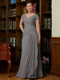 Nevaeh A-Line/Princess Chiffon Applique Sweetheart Short Sleeves Floor-Length Mother of the Bride Dresses STIP0020328