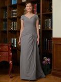 Nevaeh A-Line/Princess Chiffon Applique Sweetheart Short Sleeves Floor-Length Mother of the Bride Dresses STIP0020328