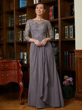 Mylie A-Line/Princess Chiffon Lace Scoop 3/4 Sleeves Floor-Length Mother of the Bride Dresses STIP0020341