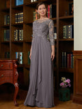 Mylie A-Line/Princess Chiffon Lace Scoop 3/4 Sleeves Floor-Length Mother of the Bride Dresses STIP0020341