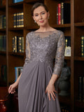 Mylie A-Line/Princess Chiffon Lace Scoop 3/4 Sleeves Floor-Length Mother of the Bride Dresses STIP0020341