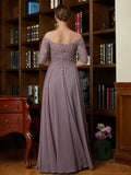 Gertie A-Line/Princess Chiffon Applique Off-the-Shoulder 3/4 Sleeves Floor-Length Mother of the Bride Dresses STIP0020308