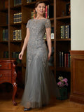 Clarissa A-Line/Princess Tulle Lace Scoop Short Sleeves Floor-Length Mother of the Bride Dresses STIP0020310