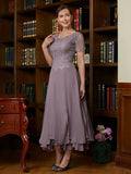 Grace A-Line/Princess Chiffon Lace Scoop Short Sleeves Ankle-Length Mother of the Bride Dresses STIP0020353