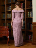 Allyson Sheath/Column Satin Lace Off-the-Shoulder 3/4 Sleeves Floor-Length Mother of the Bride Dresses STIP0020343