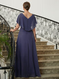 Ashlee A-Line/Princess Chiffon Beading V-neck Short Sleeves Asymmetrical Mother of the Bride Dresses STIP0020312