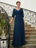 Serenity A-Line/Princess Chiffon Ruched V-neck 1/2 Sleeves Floor-Length Mother of the Bride Dresses STIP0020344