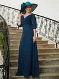 Serenity A-Line/Princess Chiffon Ruched V-neck 1/2 Sleeves Floor-Length Mother of the Bride Dresses STIP0020344