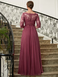 Jolie A-Line/Princess Chiffon Lace V-neck 3/4 Sleeves Floor-Length Mother of the Bride Dresses STIP0020306