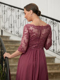 Jolie A-Line/Princess Chiffon Lace V-neck 3/4 Sleeves Floor-Length Mother of the Bride Dresses STIP0020306