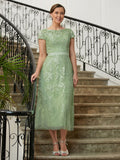 Deborah A-Line/Princess Tulle Lace Scoop Short Sleeves Tea-Length Mother of the Bride Dresses STIP0020318