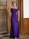 Moira Sheath/Column Jersey Beading Square Short Sleeves Floor-Length Mother of the Bride Dresses STIP0020333