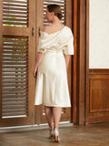 Jordan A-Line/Princess Charmeuse Ruched Off-the-Shoulder 1/2 Sleeves Tea-Length Mother of the Bride Dresses STIP0020363