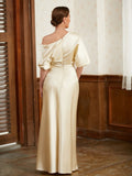 Jasmine Sheath/Column Charmeuse Ruched Off-the-Shoulder Short Sleeves Floor-Length Mother of the Bride Dresses STIP0020309