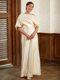 Jasmine Sheath/Column Charmeuse Ruched Off-the-Shoulder Short Sleeves Floor-Length Mother of the Bride Dresses STIP0020309