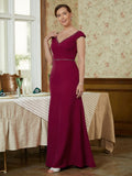 Taniyah Sheath/Column Stretch Crepe Beading V-neck Sleeveless Floor-Length Mother of the Bride Dresses STIP0020330