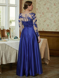 Elsa A-Line/Princess Satin Applique V-neck Long Sleeves Floor-Length Mother of the Bride Dresses STIP0020358