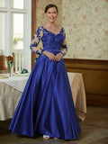 Elsa A-Line/Princess Satin Applique V-neck Long Sleeves Floor-Length Mother of the Bride Dresses STIP0020358