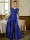 Elsa A-Line/Princess Satin Applique V-neck Long Sleeves Floor-Length Mother of the Bride Dresses STIP0020358