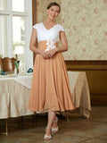 Mattie A-Line/Princess Chiffon Lace V-neck Sleeveless Tea-Length Mother of the Bride Dresses STIP0020364