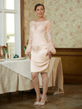 Stella Sheath/Column Satin Lace Scoop Long Sleeves Knee-Length Mother of the Bride Dresses STIP0020315